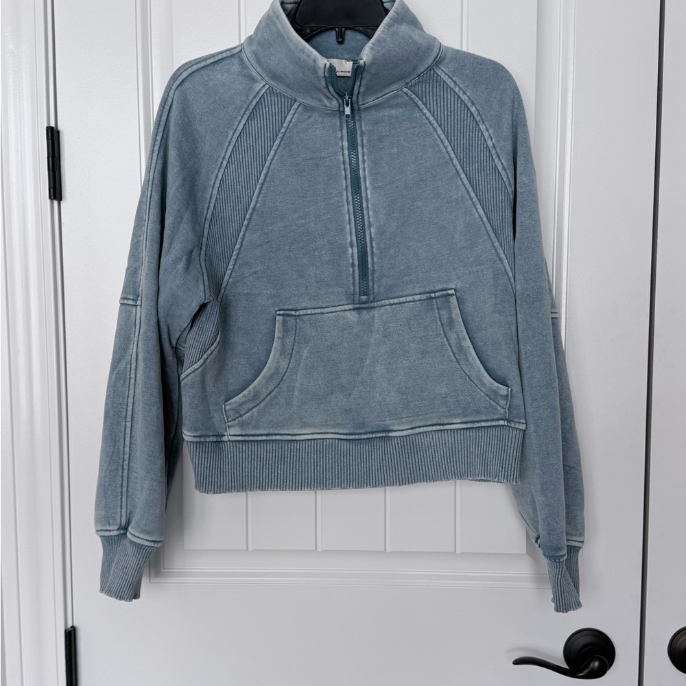 Zenana Outfitters Washed Blue Half-Zip Sweater